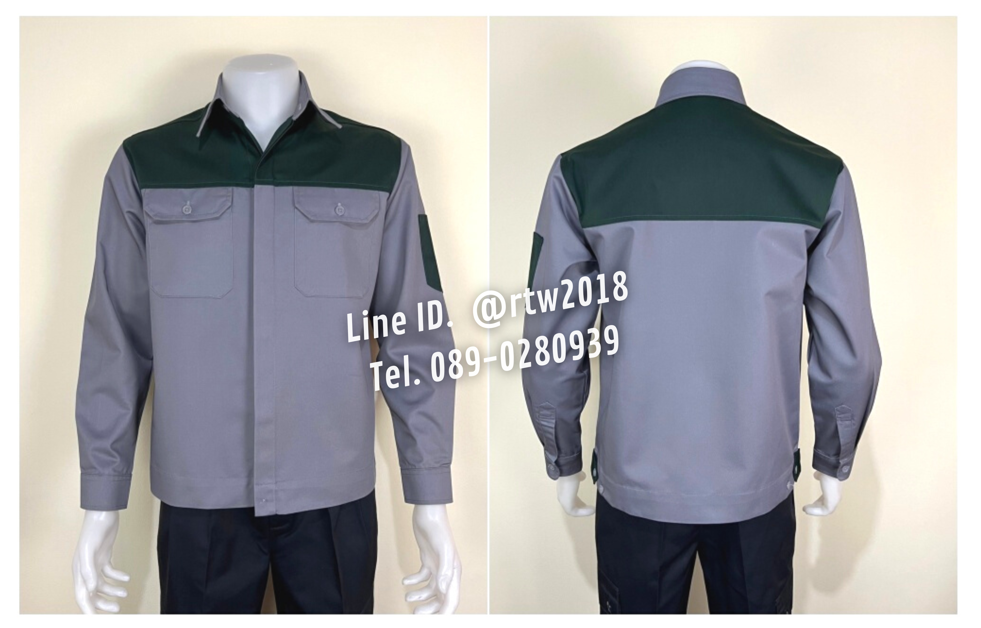 รหัส AB2.4 : เสื้อช่างแขนยาวผ้าคอมทวิวเทาอกเขียวแก่ (ซ่อนสาบ)