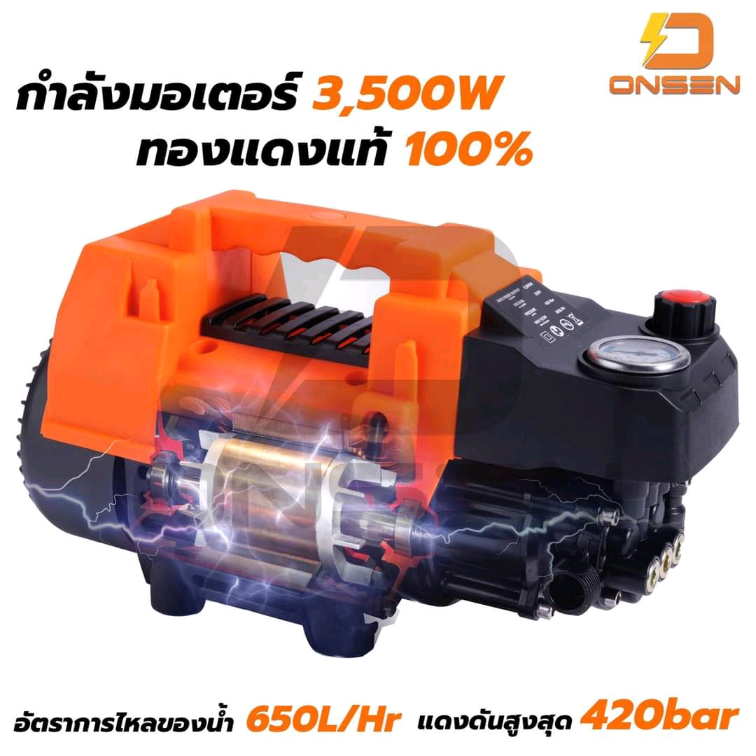 เครื่องฉีดน้ำปรับความแรงบาร์ได้ 100-420 บาร์ (จะฉีดเบา ฉีดแรงได้หมด) มอเตอร์ทองแดงแท้