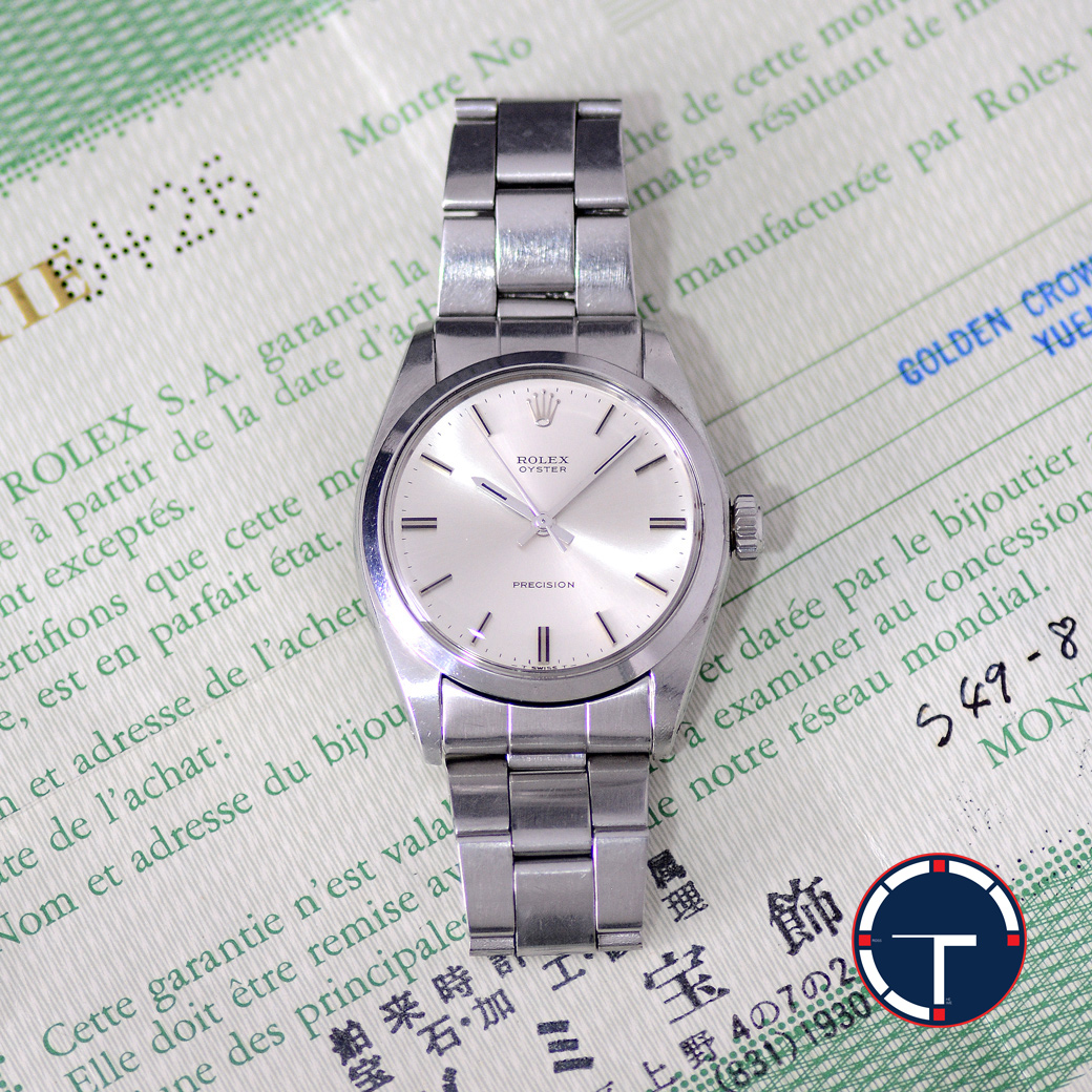 Rolex Ref.6426 หน้าปัดสีเงิน สายOysterแท้ ตัวเรือนไม่เคยขัด มีใบ ปี1973 ไขลาน ขนาด 34 mm