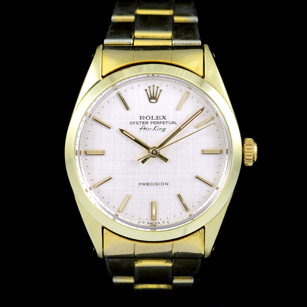 Rolex Air-King Gold Capped Ref.5520 หน้าปัดลายผ้า ตัวเรือนทองหุ้ม มีสายเหล็กOysterแท้ทองหุ้ม นาฬิกาปี1971 Automatic ขนาด 34 mm