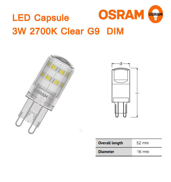 หลอด LED Capsule 3.0W 2700K G9 DIM OSRAM
