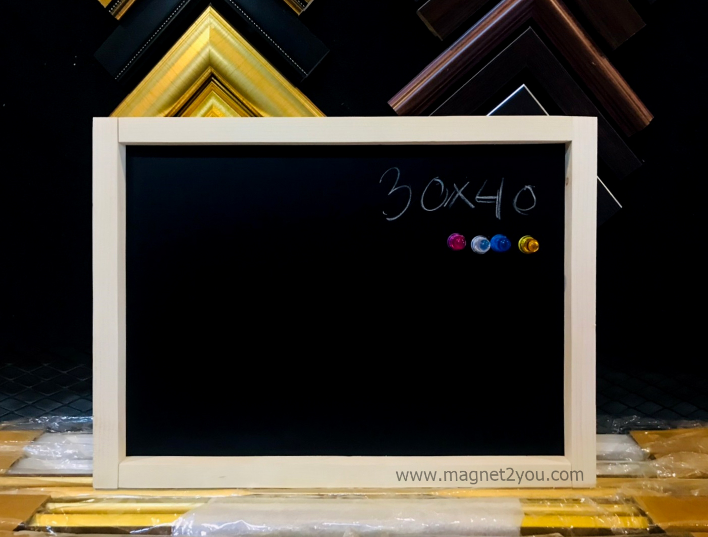 กระดานดำแม่เหล็ก 30x40 (A3) ติดผนัง เลือกสีกรอบได้
