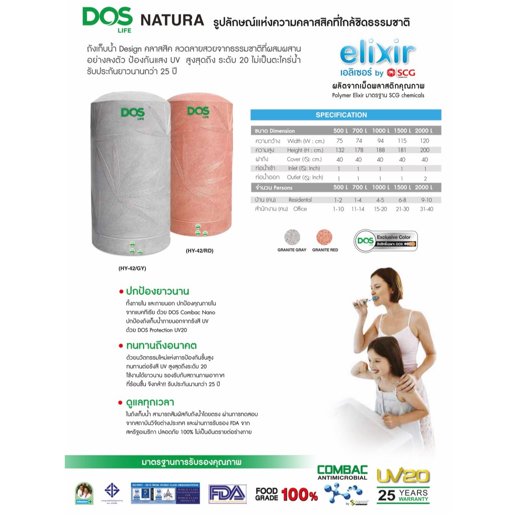 ถังเก็บน้ำบนดิน DOS NATURA NANO (มี 2 สี) แถมฟรีชุดลูกลอย