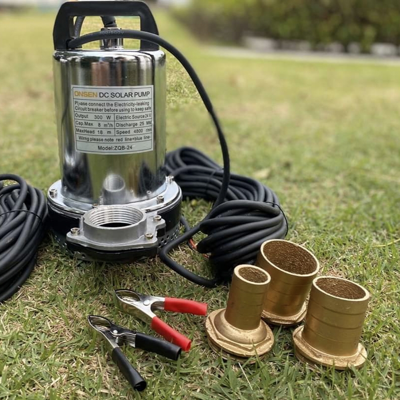 ไดโว่แสตนเลส Onsen 12V แถมตัวคีบแบต 1 คู่ และท่อเสริม 3 ขนาด ท่อเหลือง สายยาว 10 เมตร