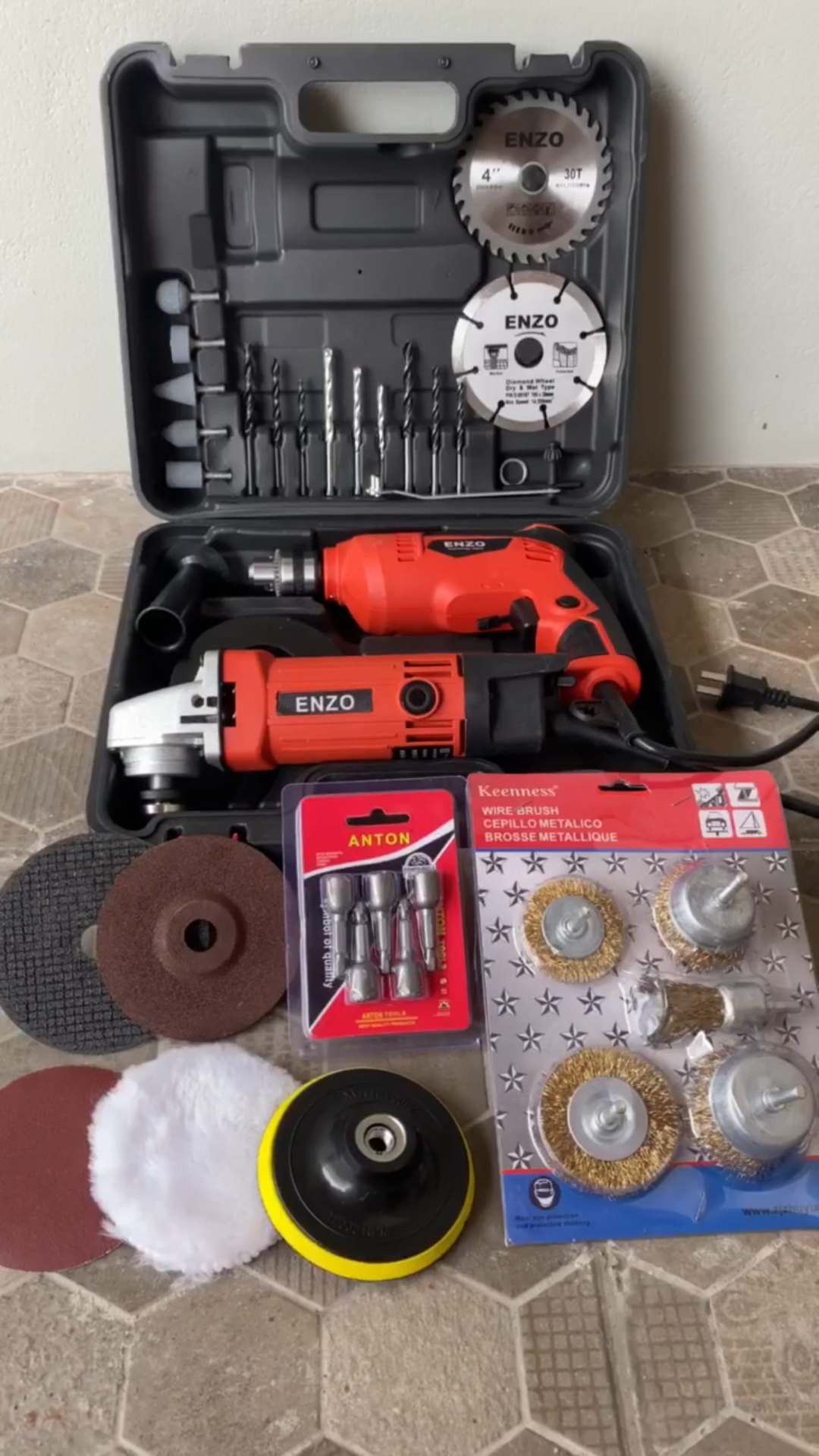 ชุดกระเป๋าสว่าน 3 หุน +หินเจีย 4 นิ้ว Enzo พร้อมของแถม