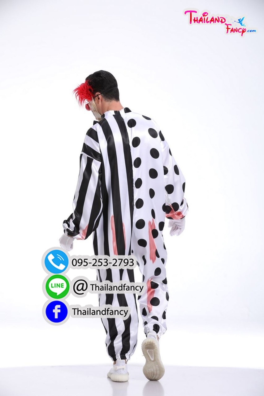 ชุดเช่าแฟนซีผู้ชาย ชุดเช่าตัวตลกผี Pennywise Costume ชุดตัวตลก ชุดฮาโลวีน Halloween Party ชุดซอมบี้ผี ชุดเช่าโจ๊กเกอร์ตัวตลกผีสิงสีขาวดำพร้อมหัวหน้ากาก