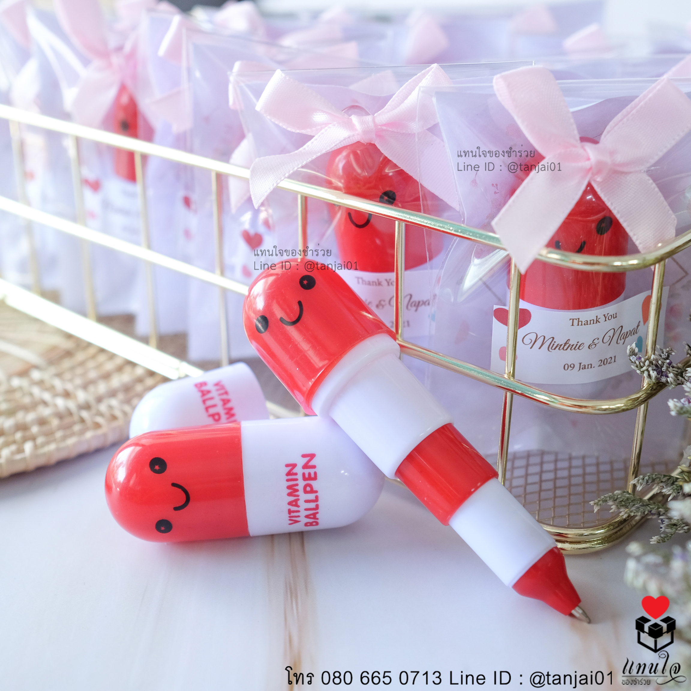 ของชำร่วยงานแต่งงาน ของแจกงานแต่งงาน ของที่ระลึกงานแต่งงาน ปากกาแคปซูล สีแดง 02