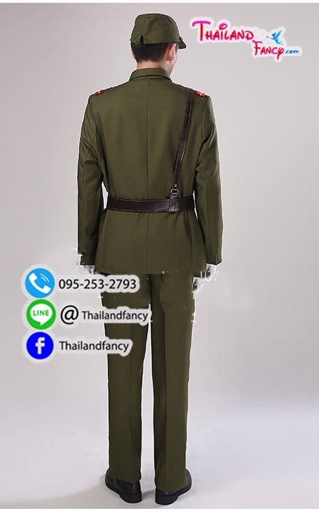 ชุดเช่าแฟนซีผู้ชาย ชุดเช่าทหารญี่ปุ่น ชุดนักรบชาย ชุดโกโบริ ชุดทหารสงครามโลก ชุดเช่านายทหารสีเขียวขี้ม้าแต่งแถบแดง