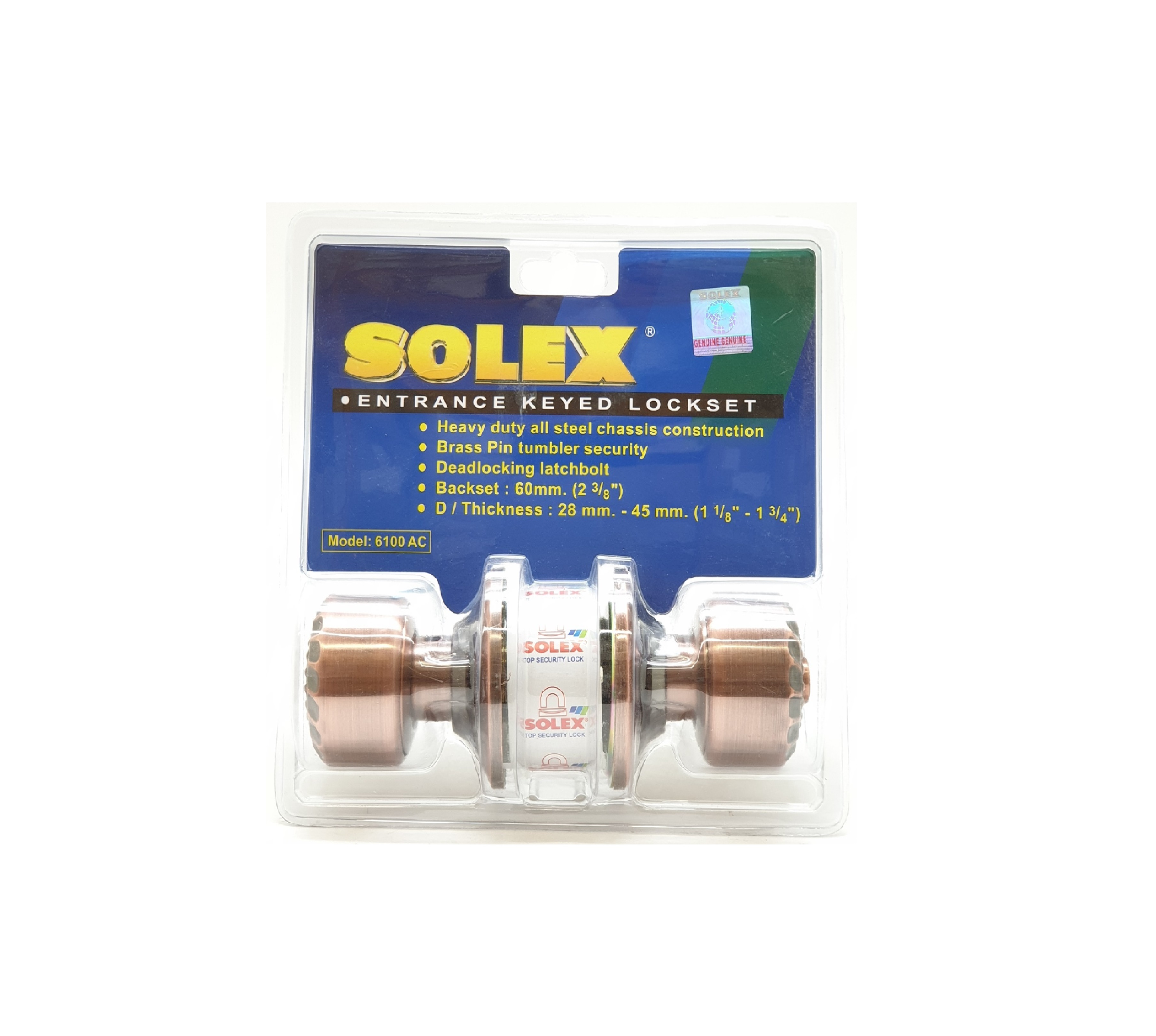 SOLEX ลูกบิดห้องทั่วไป ลายไม้ 6100AC(แผง) สีทองแดงรมดำ