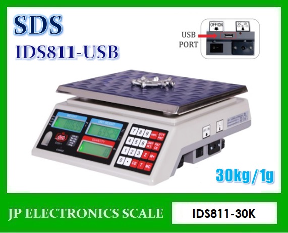 เครื่องชั่งนับชิ้นงาน30kg เครื่องชั่งนับจำนวน30kg เครื่องชั่ง30กิโลกรัม ตาชั่ง30กิโล เครื่องชั่ง30kg*1g SDS รุ่น IDS811-30K ขนาดถาดชั่งน้ำหนัก 260*218mm. ส่งข้อมูลผ่านพอร์ต USB