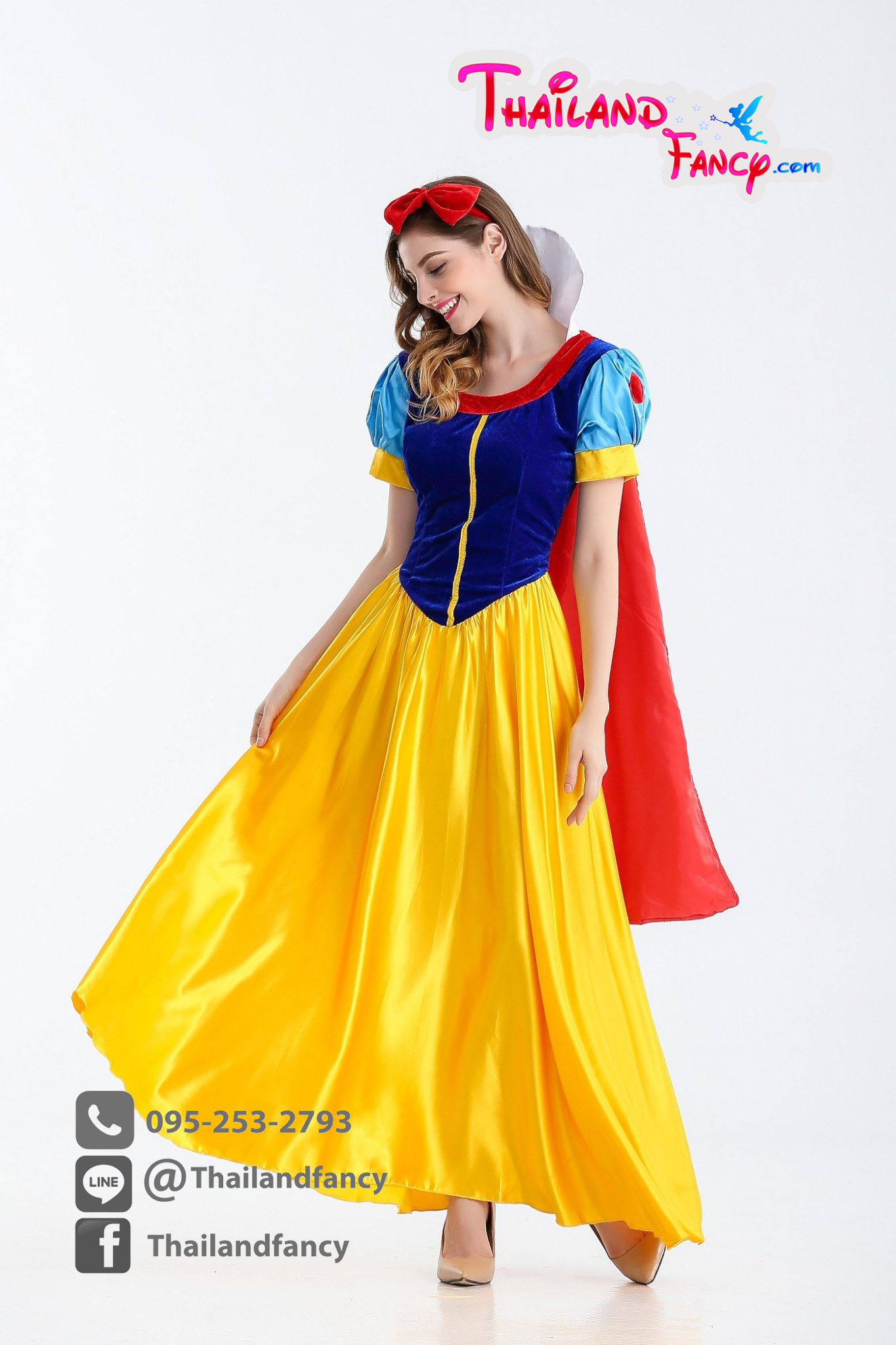 ชุดแฟนซี Snow White Cosplay ชุดการ์ตูนดิสนีย์ ชุดเจ้าหญิงสโนว์ไวท์ ชุดเดรสสโนว์ไวท์น้ำเงินเหลืองผ้ากำมะหยี่