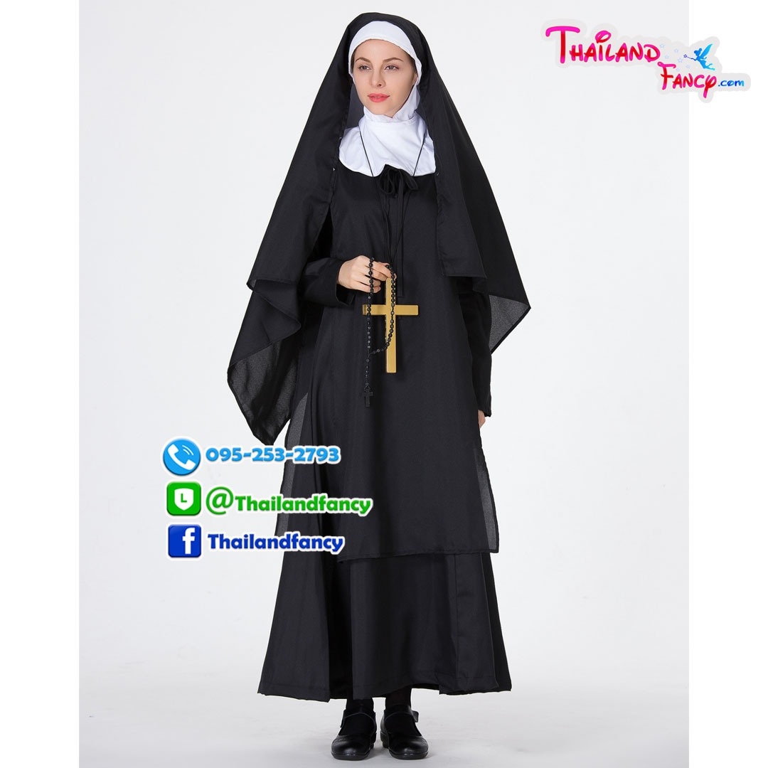 ชุดแฟนซีซิสเตอร์บาทหลวงหญิง The Nun Costume ชุดผีแม่ชี ชุดแม่ชีคริสต์ ชุดฮาโลวีน ชุดแม่ชีเดรสยาวสีดำพร้อมผ้าคลุม
