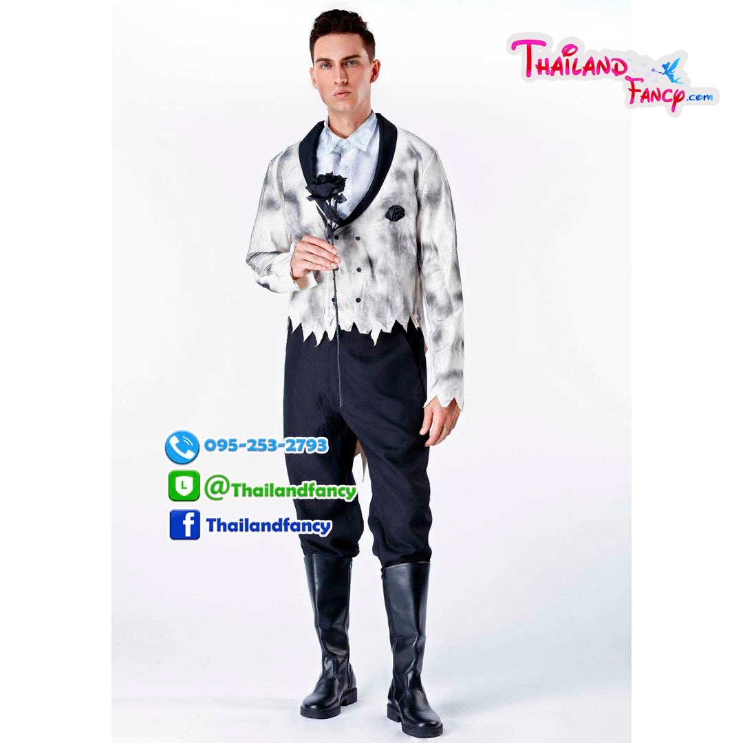 ชุดเช่าแฟนซีผู้ชาย (ชุดเช่า) ชุดเช่าผีเจ้าบ่าว ชุดผีซอมบี้ Halloween Night Costume ชุดเจ้าบ่าวซอมบี้ ชุดเจ้าบ่าวผีสูทสีขาวดำ