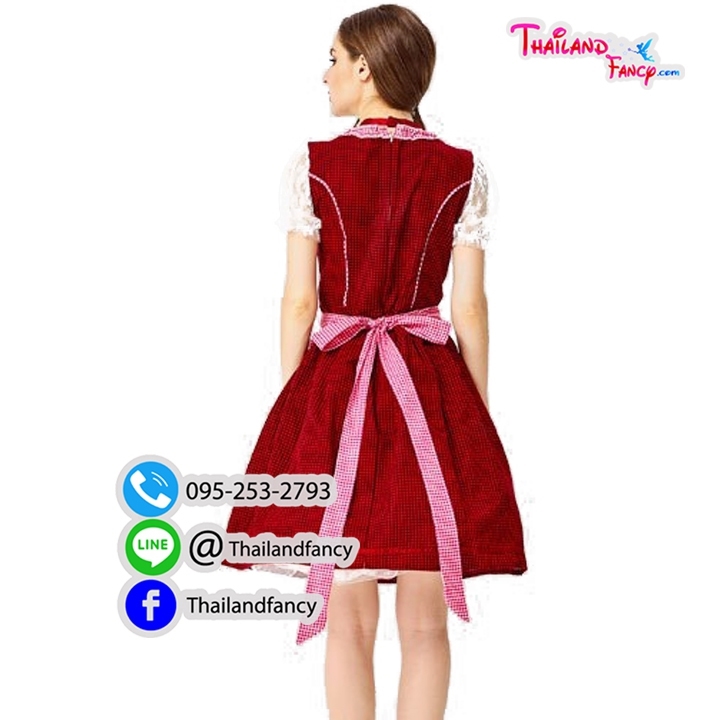 ชุดแฟนซีบาวาเรีย ชุดสาวเชียร์เบียร์ Oktoberfest ชุดสาวเสริฟ ชุดเทศกาลเบียร์ ชุดอ็อคโทเบอร์เฟส เยอร์มันคันทรีเสื้อตาสก็อตน้ำเงินผ้ากันเปื้อนแดง สำเนา