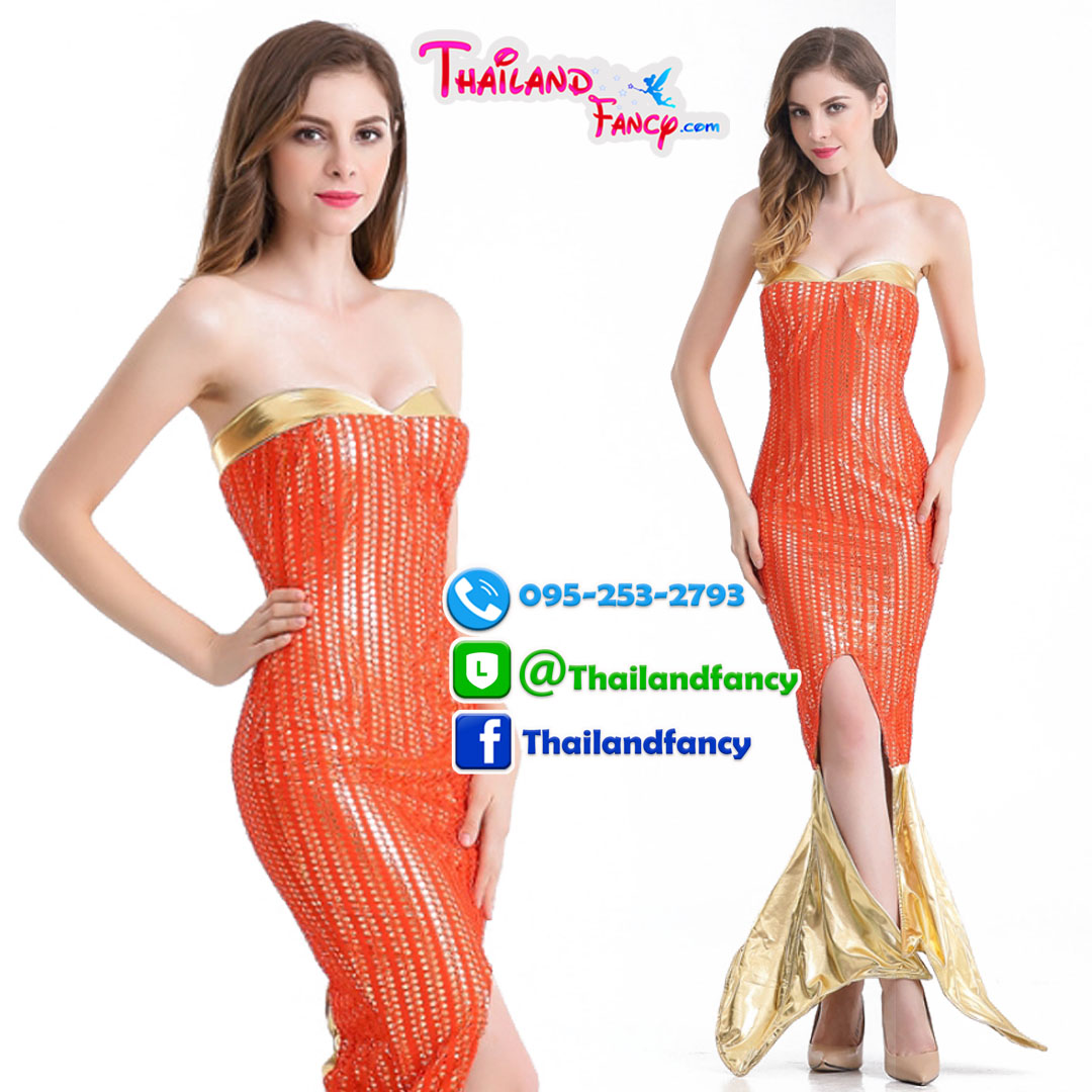 ชุดเช่าแฟนซีนางเงือก ชุดเจ้าหญิงแอเรียล Mermaid Cosplay ชุดแฟนซีการ์ตูนเมอเมด ชุดเงือกสาว ชุดปลา ชุดภาพยนต์ฮอลลีวู้ด ชุดการ์ตูนลิตเติ้ลเมอร์เมดสีส้มทอง