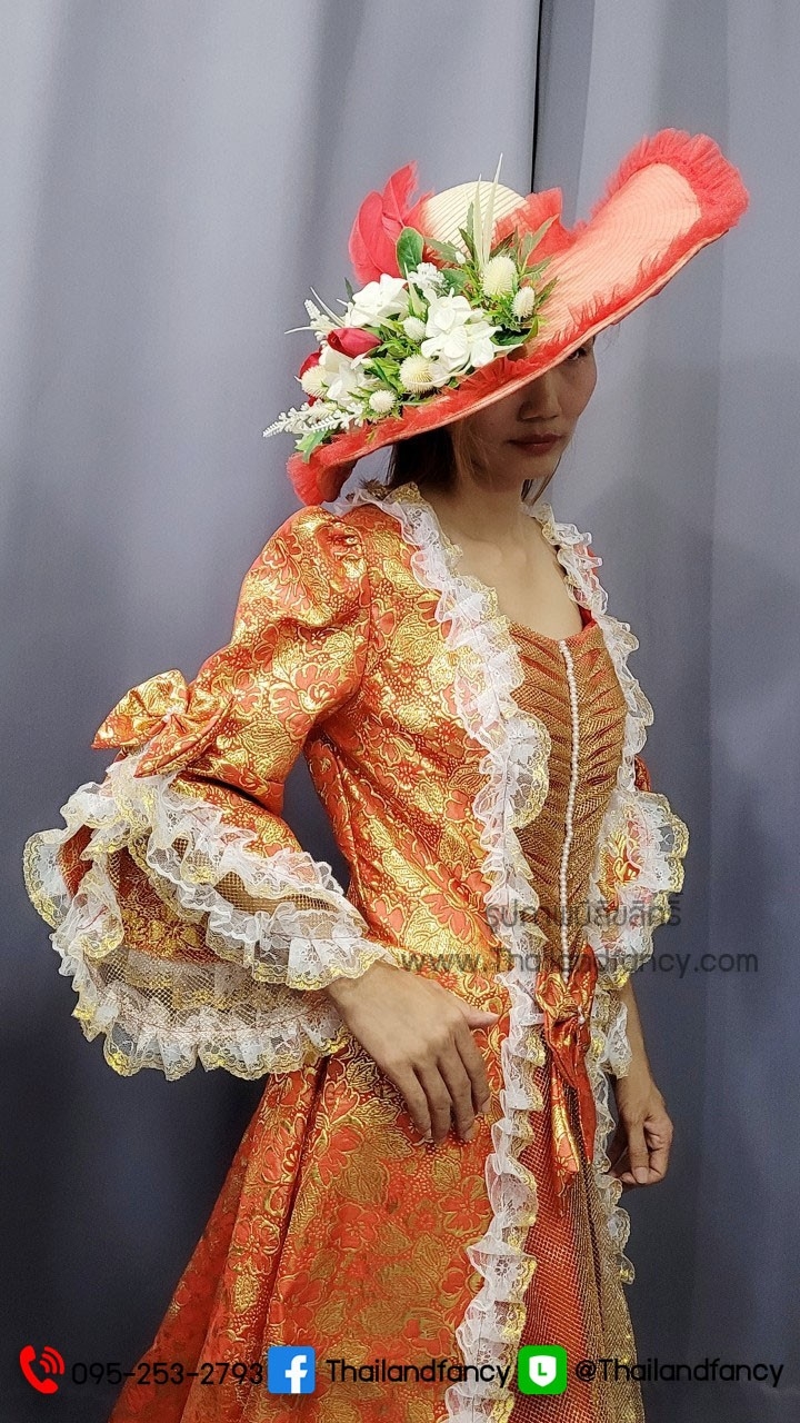 ชุดแฟนซีผู้หญิงสำหรับเช่า ชุดวิคตอเรียสีแดง ชุดเจ้าหญิงอังกฤษ ชุดผู้ดีอังกฤษ ชุดหลุยส์ฝรั่งเศส Victoria Cosplay ชุดเช่าเจ้าหญิงยุคเรเนซองค์โกธิคสีแดงสด