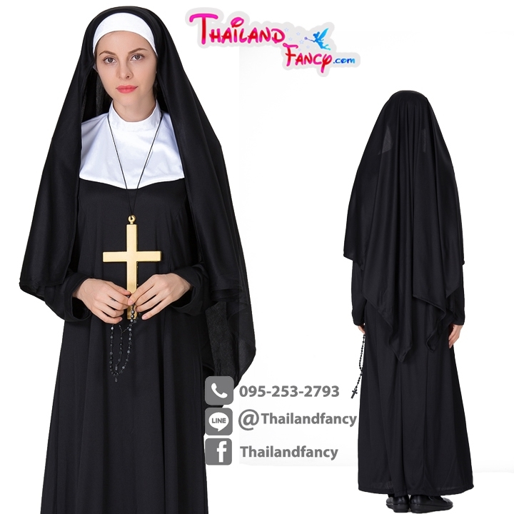 ชุดแฟนซีซิสเตอร์บาทหลวง The Nun Cosplay ชุดแม่ชีเดอะนัน ชุดแม่ชีคริสต์ฝรั่ง ชุดแม่ชีสีดำตัดขาวพร้อมผ้าคลุมผม