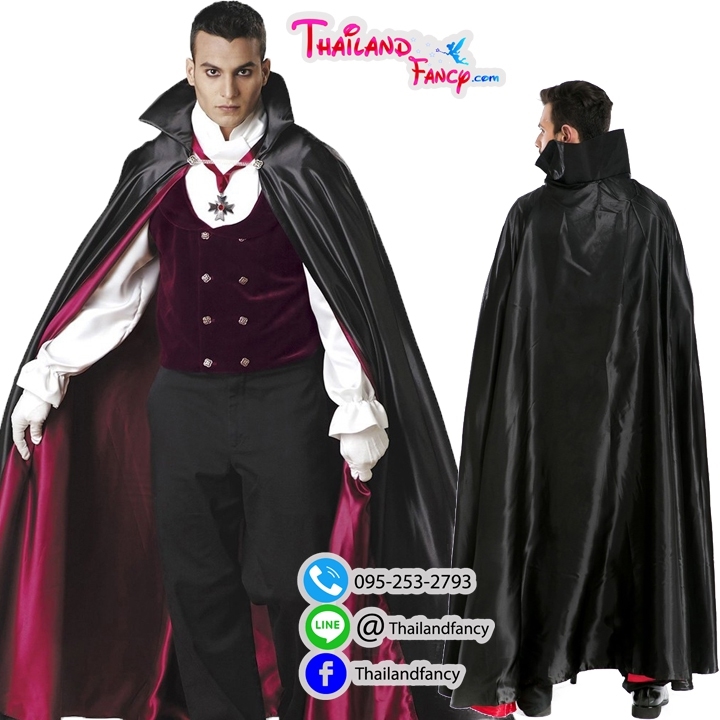 ชุดเช่าแฟนซีผู้ชาย ชุดท่านเค้าแดร็กคูล่า ชุดแวมไพร์ Halloween Night Party ชุดแวมไพร์ทไวไลท์เสื้อกี๊กแดงกำมะหยี่