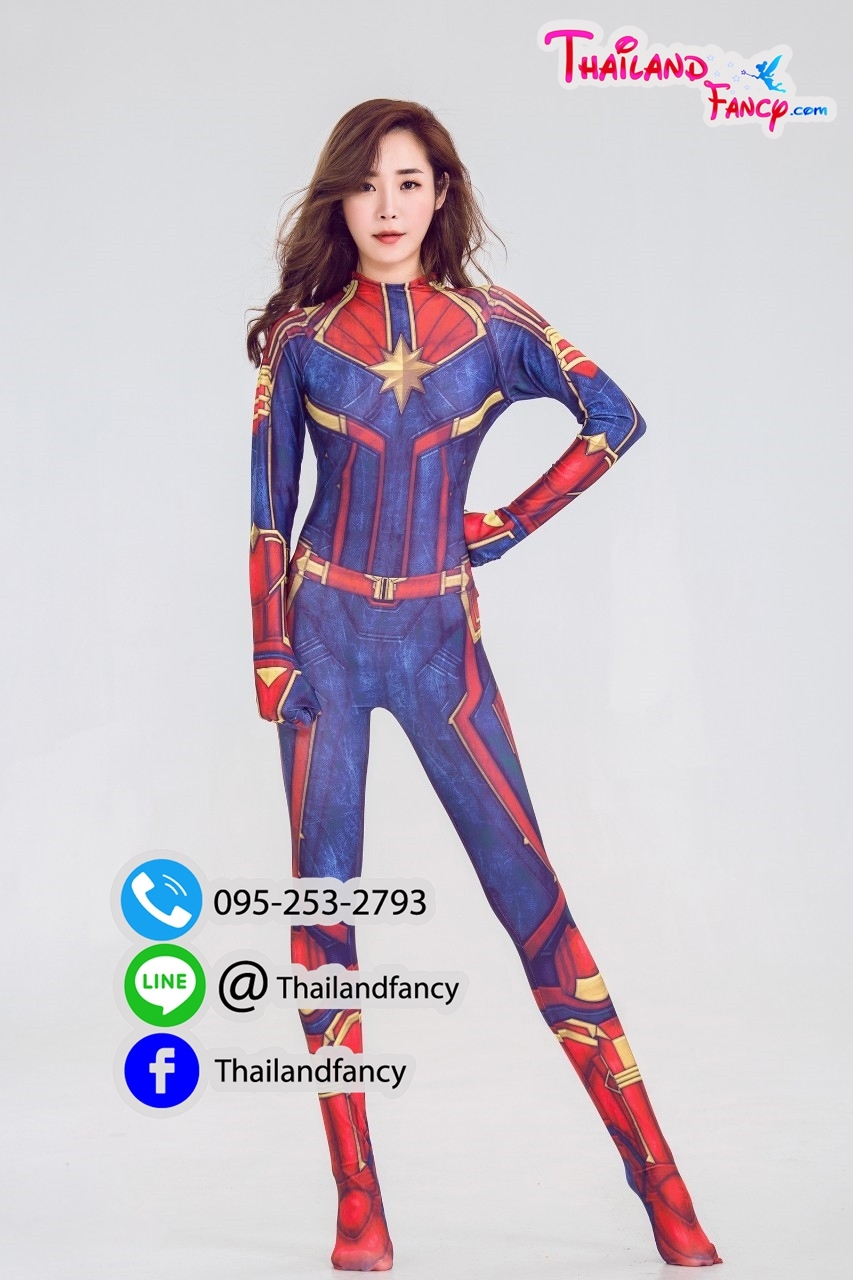 ชุดแฟนซีกัปตันมาร์เวล Superhero Cosplay ชุดซุปเปอร์ฮีโร่ผู้หญิง Captain Marvel Costume ชุดการ์ตูน ชุดคอสเพลย์กัปตันมาร์เวลสีแดงน้ำเงิน
