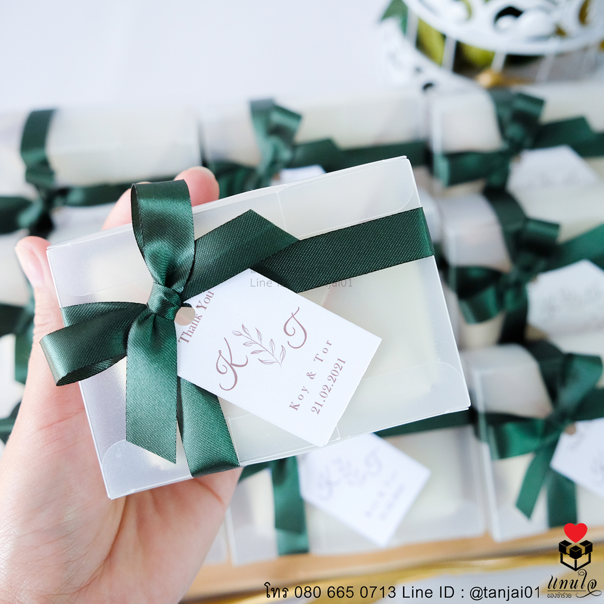 ของชำร่วยงานแต่งงาน กระเป๋าใส่เหรียญสีพาสเทล ผูกโบว์ป้ายชื่อมินิมอล เลือกสีโบว์ตามธีมงานได้จ้า