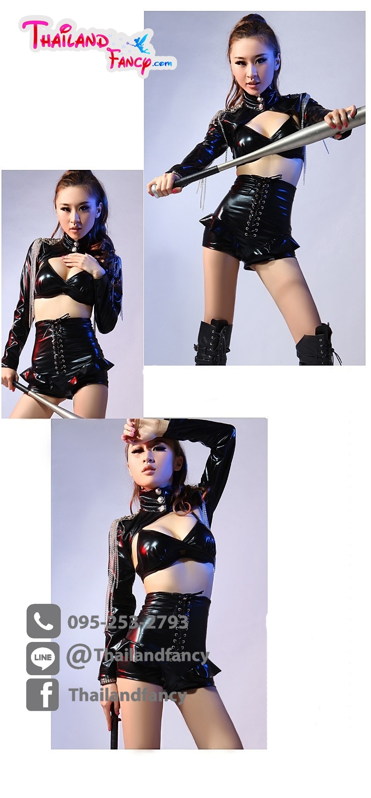 ชุดพริ้ตตี้ Cosplay ชุดวงเกิร์ลกรุ๊ป ชุดแดนเซอร์ ชุดวงเกาหลี ชุดวงราเนีย Rania ชุดหนังเทียมสีดำ กางเกงเอวสูง