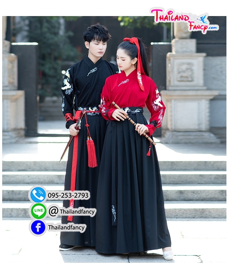 ชุดเช่าแฟนซีผู้ชาย เช่าชุดจอมยุทธ์จีน ชุดแฟนซีนานาชาติ ชุดจีนโบราณผู้ชาย ชุดเจ้ายุทธภพ ชุดเจ้ายุทธจักร ชุดจีนกำลังภายใน ชุดเช่าจอมยุทธชายชุดสีดำเสื้อคลุมแดง