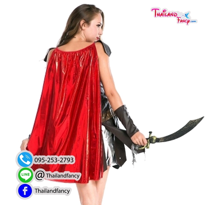 ชุดแฟนซีกรีกผู้หญิง Greek Cosplay ชุดเทพธิดากรีก ชุดนักรบโบราณ ชุดสปาตันผู้หญิง ชุดนักรบโรมัน ชุดกรีกโรมันหญิง ชุดเดรสหนังน้ำตาลแบบมีเต้าทรง ผ้าคลุมแดง
