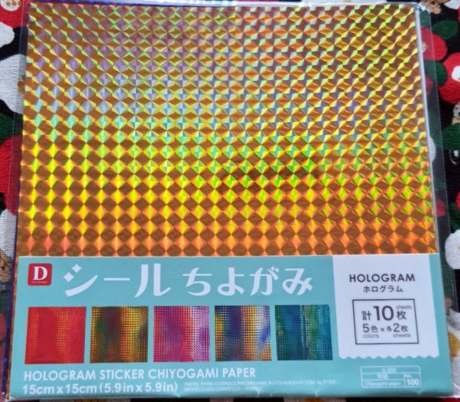Hologram chiyogami Origami paper กระดาษพับ โอริกามิ Size : 15 x 15 cm จากญี่ปุ่น 5 สี 10 แผ่น รวมหลายสี