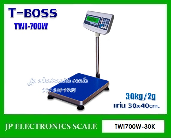 เครื่องชั่งดิจิตอล30kg เครื่องชั่งวางพื้น30kg เครื่องชั่งน้ำหนัก30kg ตาชั่ง30กิโลกรัม กิโลดิจิตอล30kg เครื่องชั่ง30kg ละเอียด2g ยี่ห้อ T-BOSS รุ่น TWI-700W ขนาดแท่นชั่ง 300x400mm.