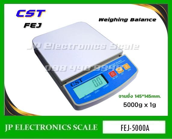 เครื่องชั่งดิจิตอล 5000g ตาชั่งดิจิตอล5000g เครื่องชั่งน้ำหนักดิจิตอล 5000กรัม เครื่องชั่งดิจิตอล5000กรัม ตาชั่ง5000กรัม ความละเอียด1g ยี่ห้อ CST รุ่น FEJ-5000A ขนาดถาดชั่ง 145 *145 มิลลิเมตร