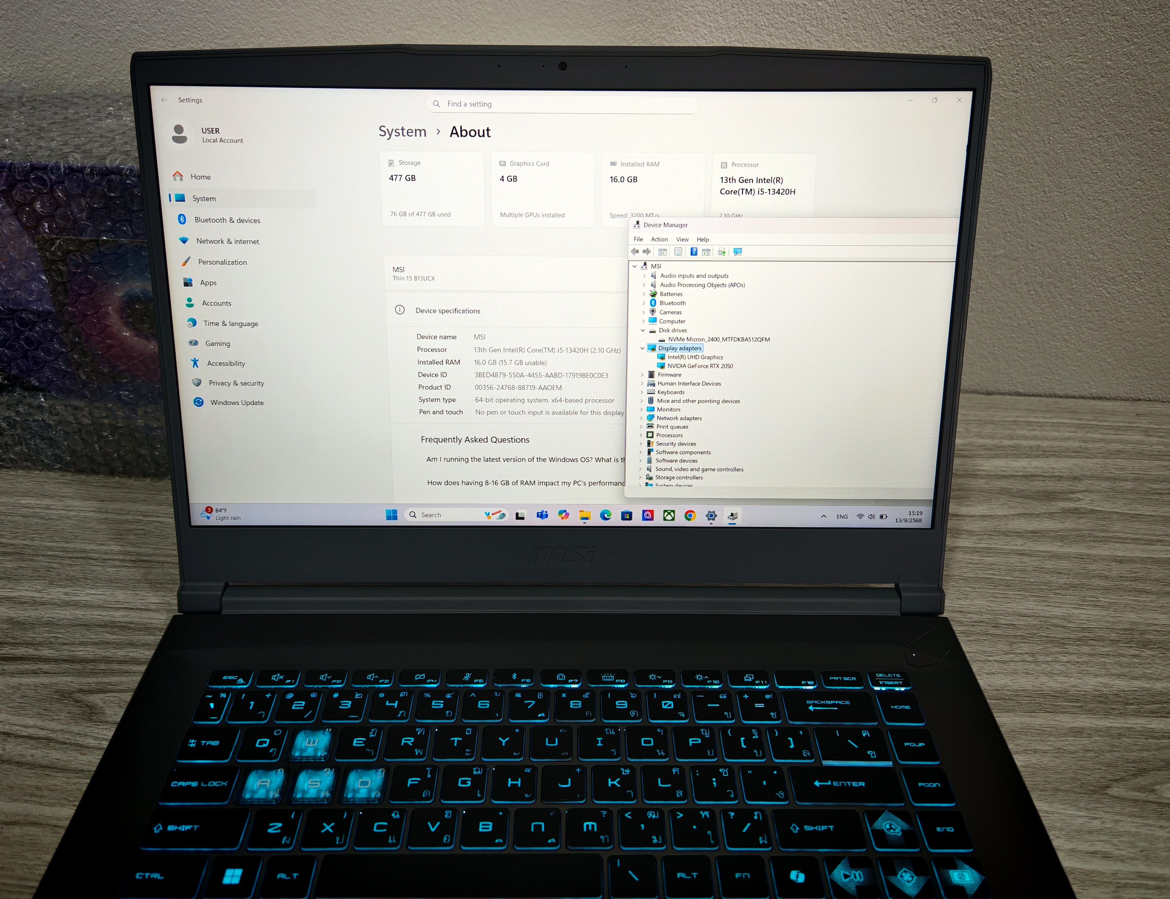 MSI Thin 15 B13UCX-1610TH