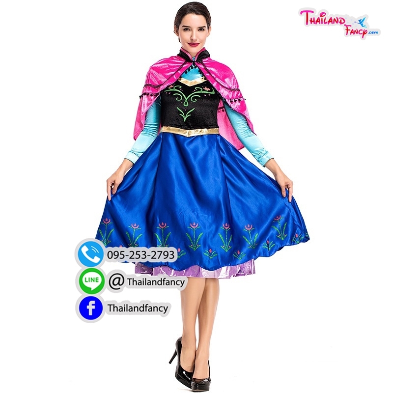 ชุดแฟนซีผู้หญิงสำหรับเช่า ชุดเจ้าหญิงดิสนีย์ ชุดการ์ตูนโฟรเซ่น ชุดน้องสาวเอลซ่า ชุดเจ้าหญิงอันนา Anna Frozen Cosplay ชุดอันนาคอสเพลย์รุ่น3ส่วนผ้าคลุมชมพู