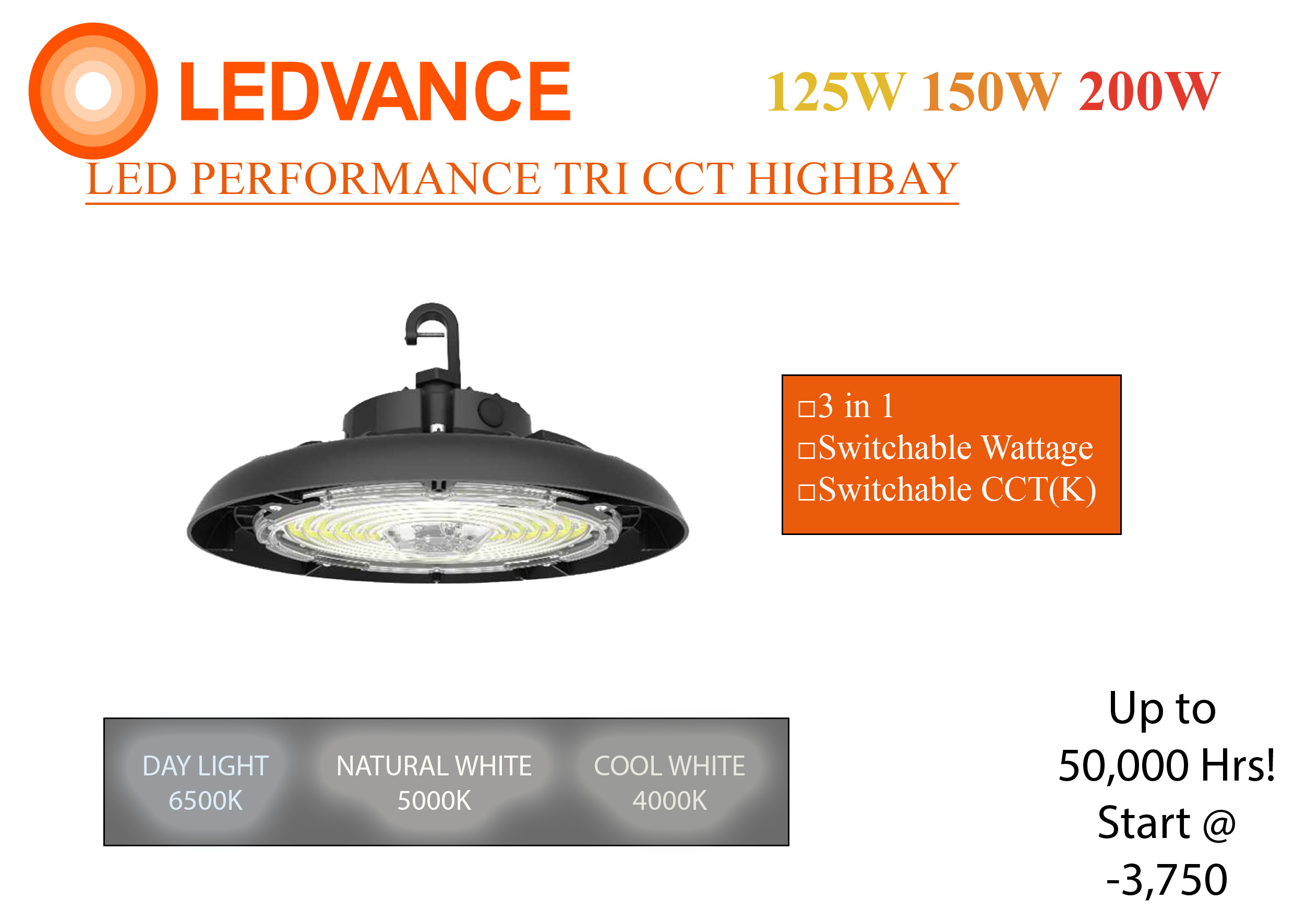 โคม LED PERFORMANCE TRI CCT HIGHBAY 125W/150W/200W OSRAM-LEDVANCE