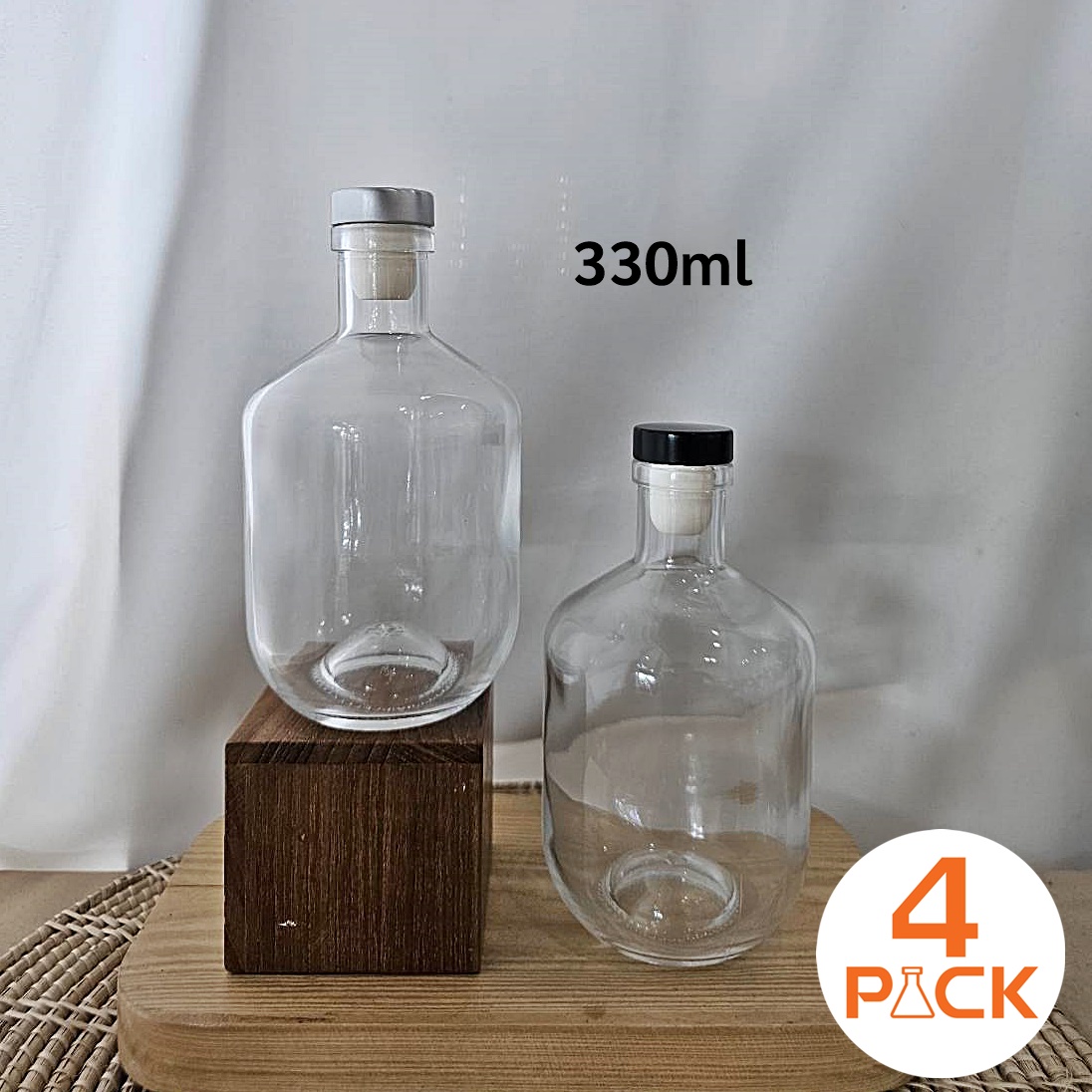 (กล่องละ56ใบ)ขวดแก้ว 330ml รุ่น FAT BOY (แฟตบอย) +ฝาจุกก็อก ไม้/อลูฯ