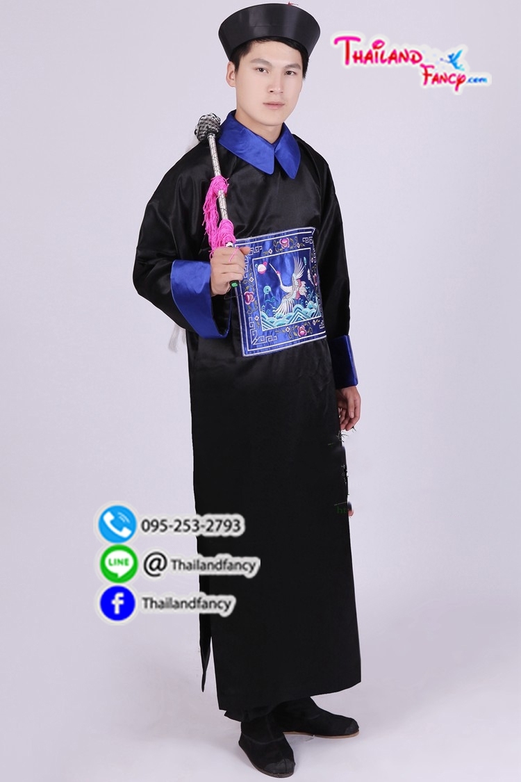 ชุดเช่าแฟนซีผู้ชาย เช่าชุดขันทีจีน ชุดผีดิบจีน ชุดผีดิบกองกอย ชุดผีจีนโบราณ ชุดราชสำนักจีน ชุดเช่าแฟนซีขันทีสีดำขอบน้ำเงิน