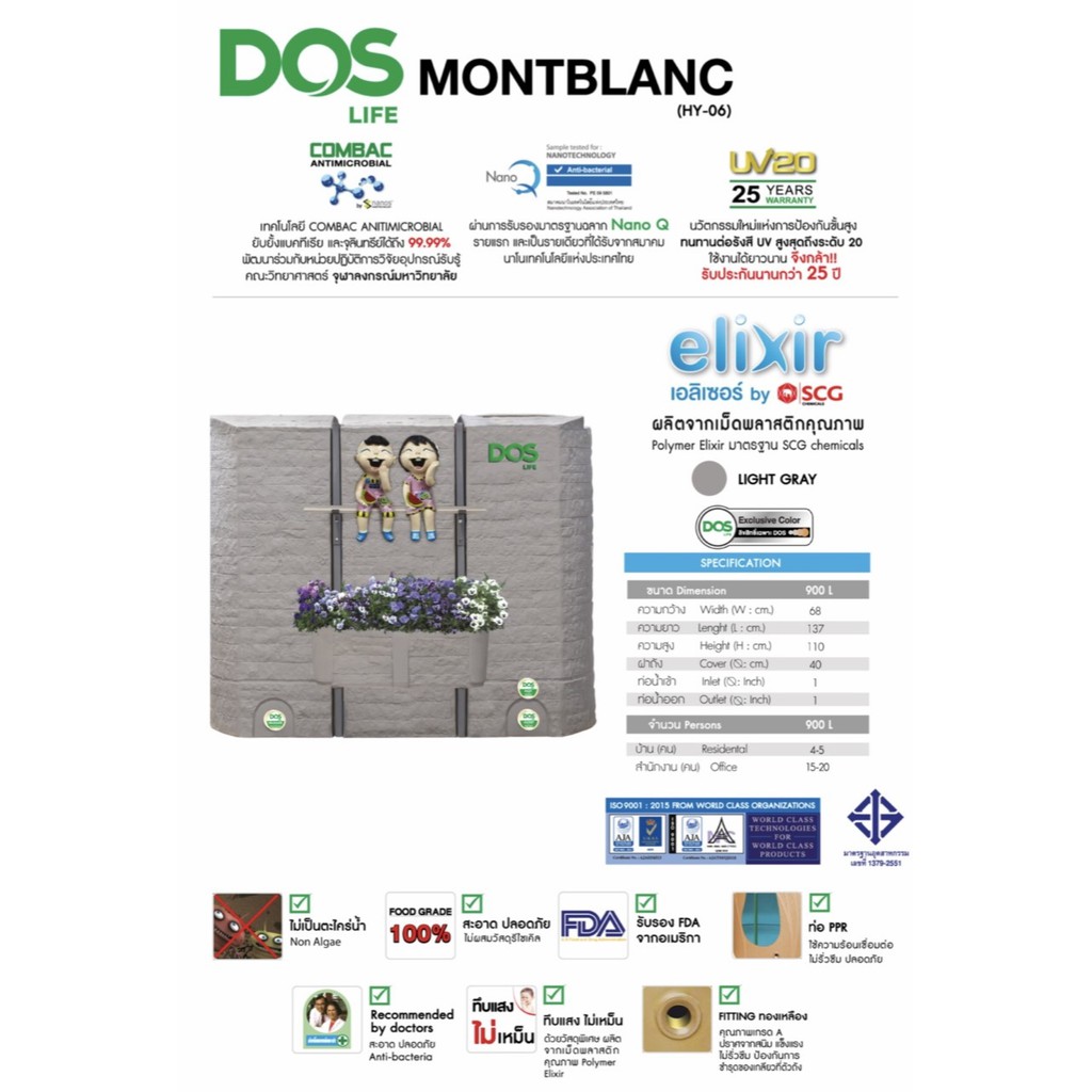 ถังเก็บน้ำบนดิน DOS MONTBLANC แถมฟรีลูกลอย+ชั้นวาง+กระถางต้นไม้+เก้าอี้อเนกประสงค์