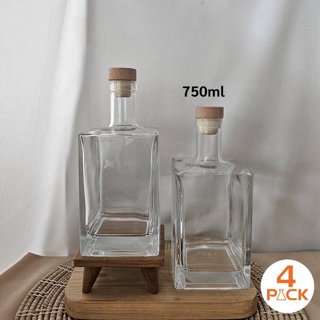 (กล่องละ20ใบ)ขวดแก้ว750ml +ฝาจุก รุ่น ไฮโซ-เต๋า