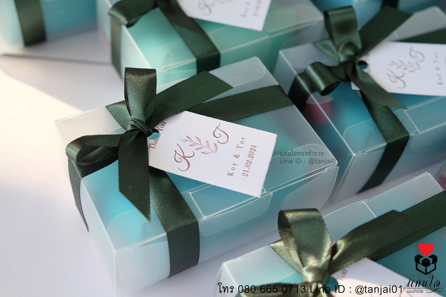 ของชำร่วยงานแต่งงาน กระเป๋าใส่เหรียญสีพาสเทล ผูกโบว์ป้ายชื่อมินิมอล เลือกสีโบว์ตามธีมงานได้จ้า