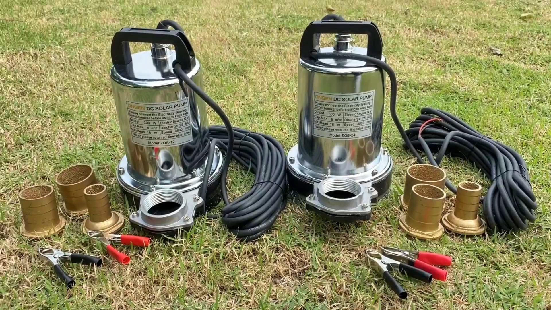 ไดโว่แสตนเลส Onsen 12V 24V แถมตัวคีบแบต 1 คู่ และท่อเสริม 3 ขนาด แบบทองเหลือง สายยาว 10 เมตร