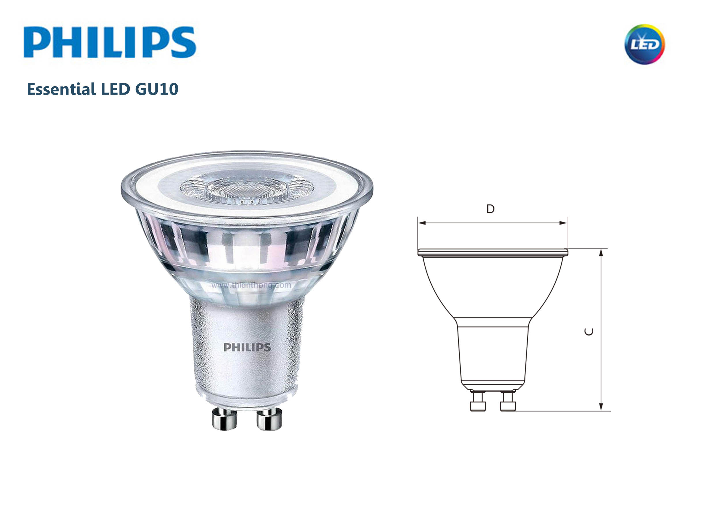 หลอดไฟ LED Essential 4.6W GU10 PHILIPS