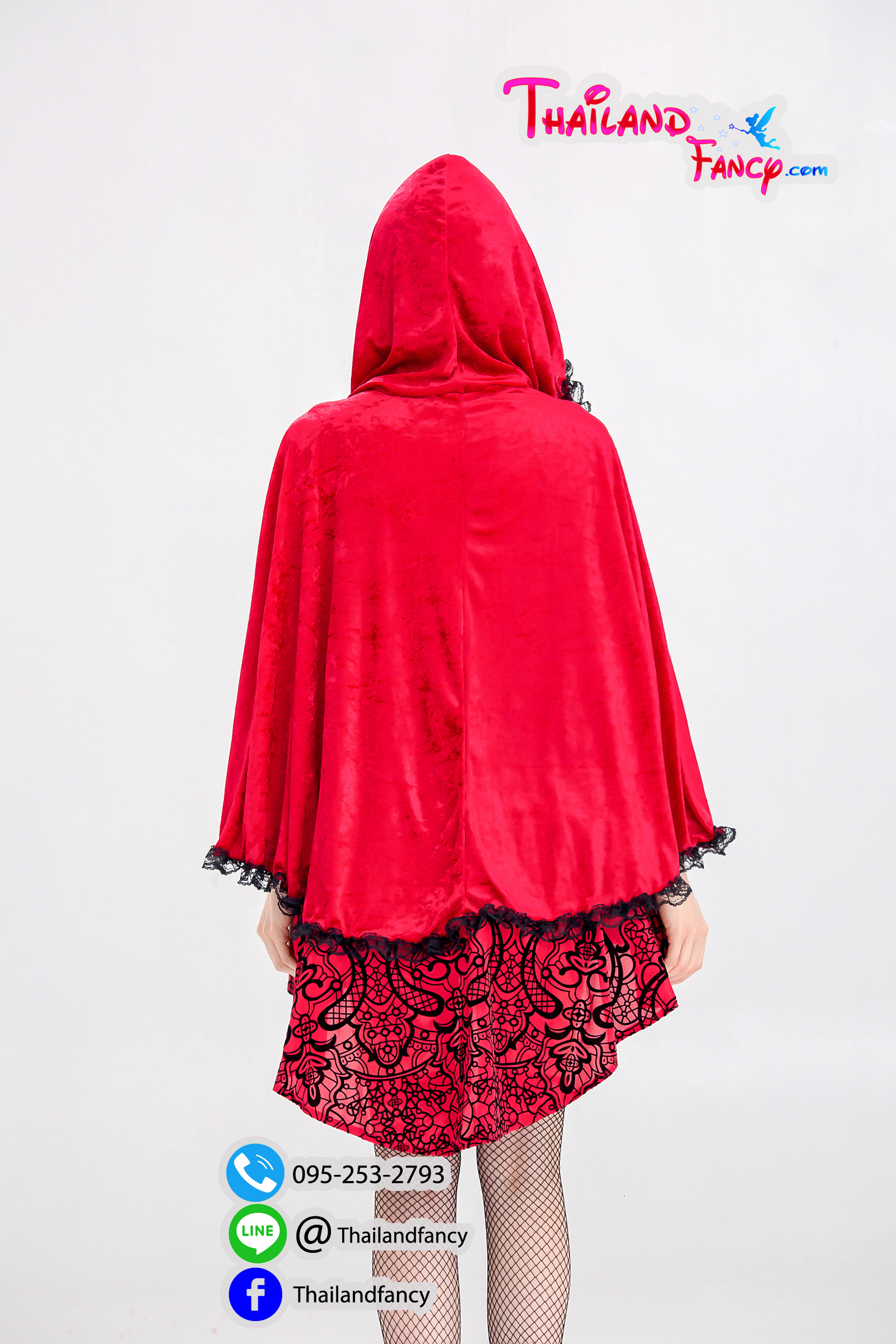 ชุดแฟนซี Cosplay หนูน้อยหมวกแดง ชุดคู่หมาป่า ชุดการ์ตูนหนูน้อยหมวกแดง เดรสเกาะอกพร้อมผ้าคลุมกำมะหยี่