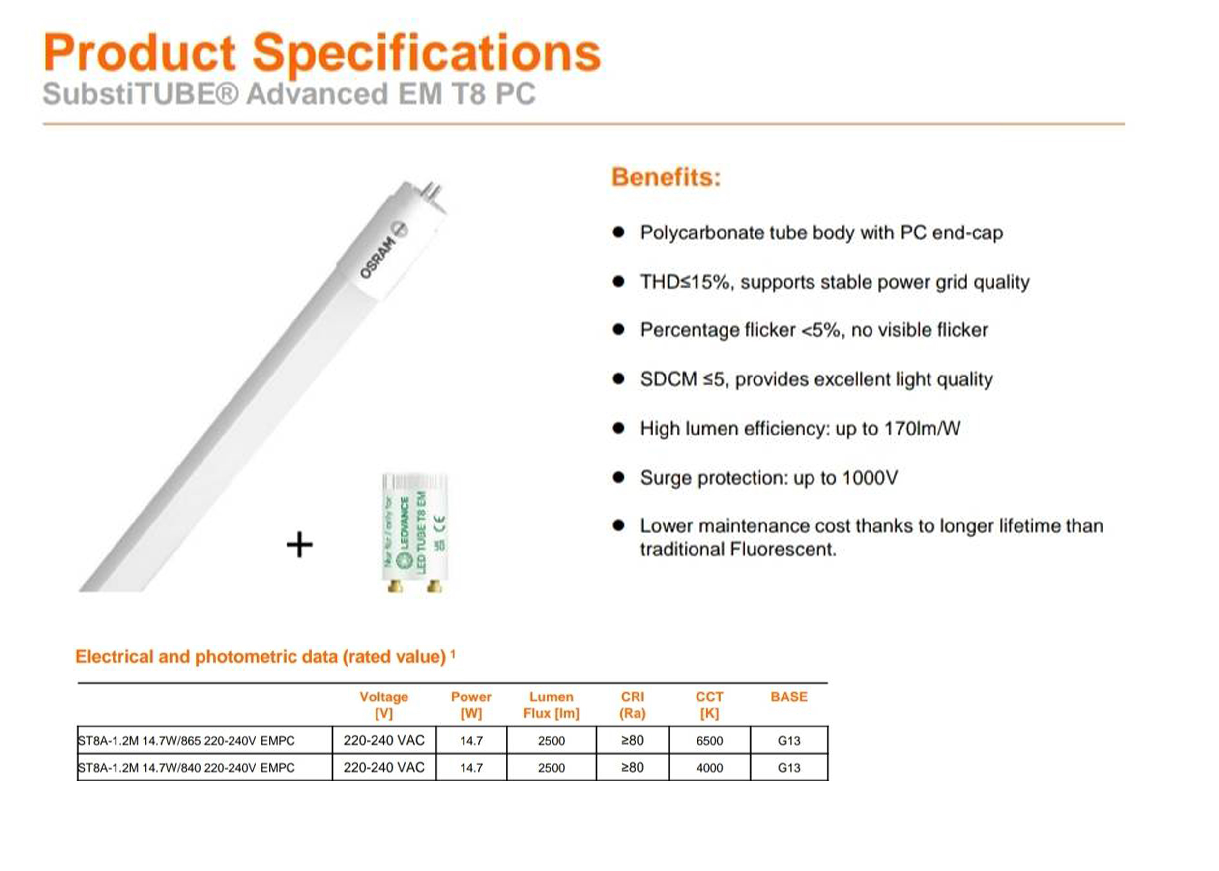 หลอด LED Tube T8 14.7W OSRAM