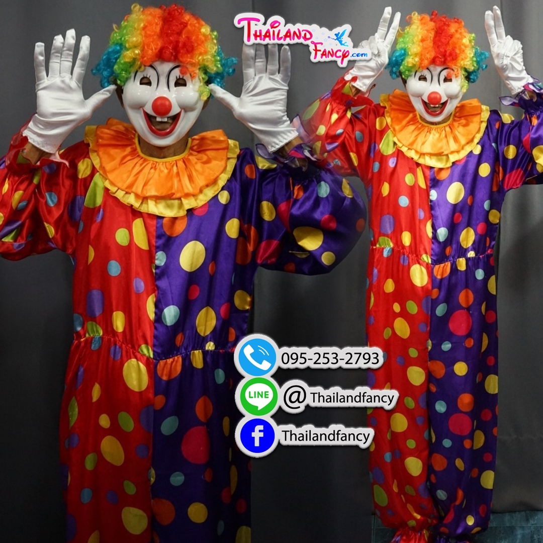 ชุดเช่าแฟนซีผู้ชาย ชุดเช่าการ์ตูน ชุดตัวตลก Joker Cosplay ชุดโจ๊กเกอร์แฟนซีผู้ใหญ่ ชุดแฟนซีตัวตลกโบโซ่ลายจุดพร้อมวิกโบโซ่หัวฟูหลากสี