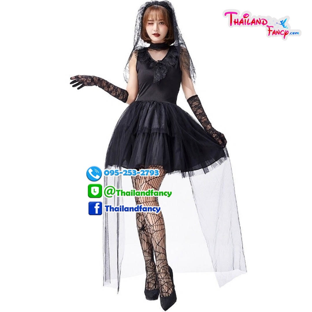 ชุดแฟนซีผีเจ้าสาวผู้หญิง ชุดคอสเพลย์ซอมบี้ ชุดเจ้าสาวผี Halloween Party ชุดปีศาจสาว ชุดฮาโลวีน ชุดเจ้าสาวผีสีดำ