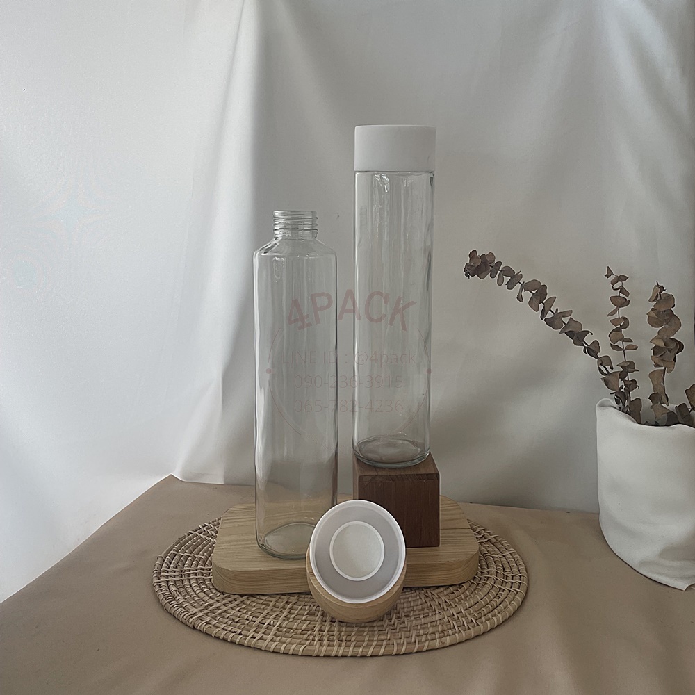 Pre-orderเท่านั้น (กล่องละ35ใบ) ขวดแก้ว 800ml รุ่นtubeปากกว้าง +ฝาพลาสติกสีขาว