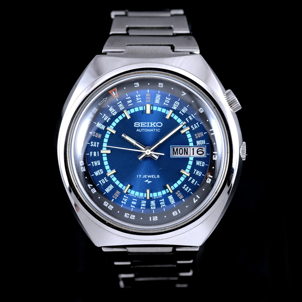 Seiko Perpetual Calendar 7006-6039 หน้าปัดสีน้ำเงิน ขอบภาษาอังกฤษ สายเหล็กแท้ ปี1973 Automatic ขนาด 35 mm