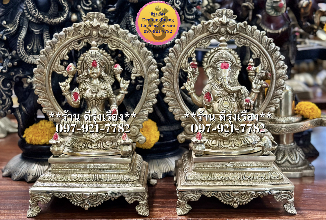 พระพิฆเนศ และ พระแม่ลักษมี ประทานพร ประทับบัลลังก์ (สูง 13 นิ้ว)
