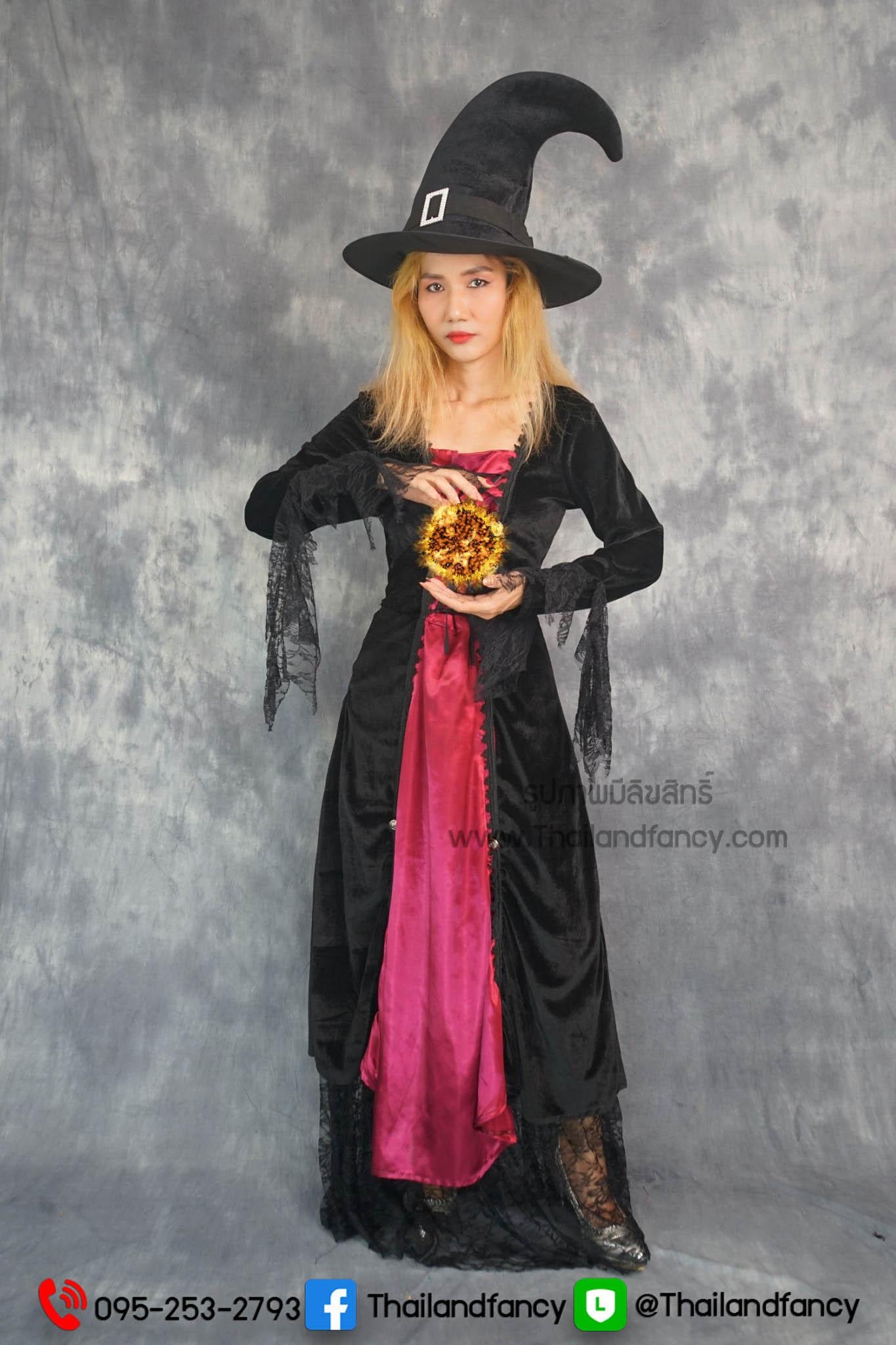 ชุดเช่าแฟนซีผู้หญิง (ชุดเช่า) ชุดแม่มดฮาโลวีน Halloween Witch Costume ชุดแม่มดเจ้าเสน่ห์ ชุดแม่มดปีศาจแสนสวยสีดำแดง