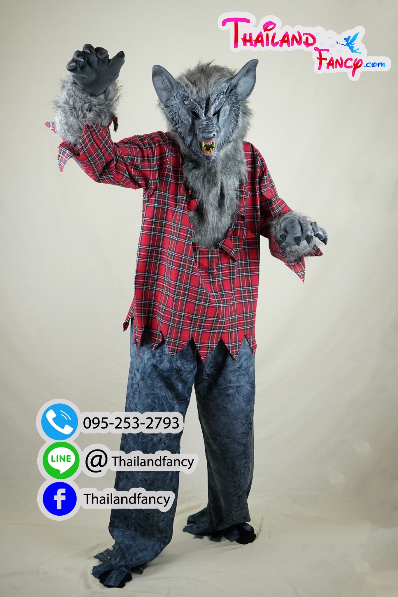 ชุดเช่าแฟนซีผู้ชาย ชุดเช่าหมาป่า ชุดคู่หนูน้อยหมวกแดง ชุดการ์ตูน ชุดหมาป่าจิ้งจอก ชุดเช่าหมาป่าพร้อมหน้ากากหมาป่าและมือ