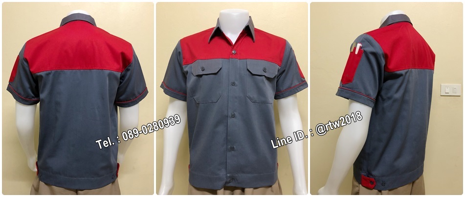 รหัส A25 : เสื้อช่างแขนสั้นแบบเทาอกแดง